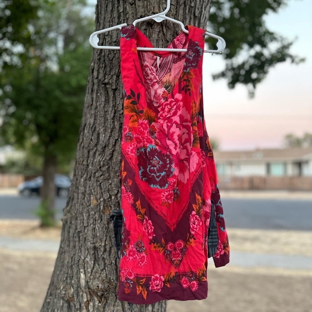 Vibrant Free People Side Tie Asymmetrical Floral Top